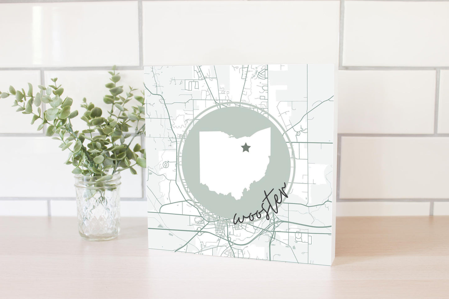 Vintage Groove State Star Map Ohio Wooster | Wood Block | Eaches | Min 2