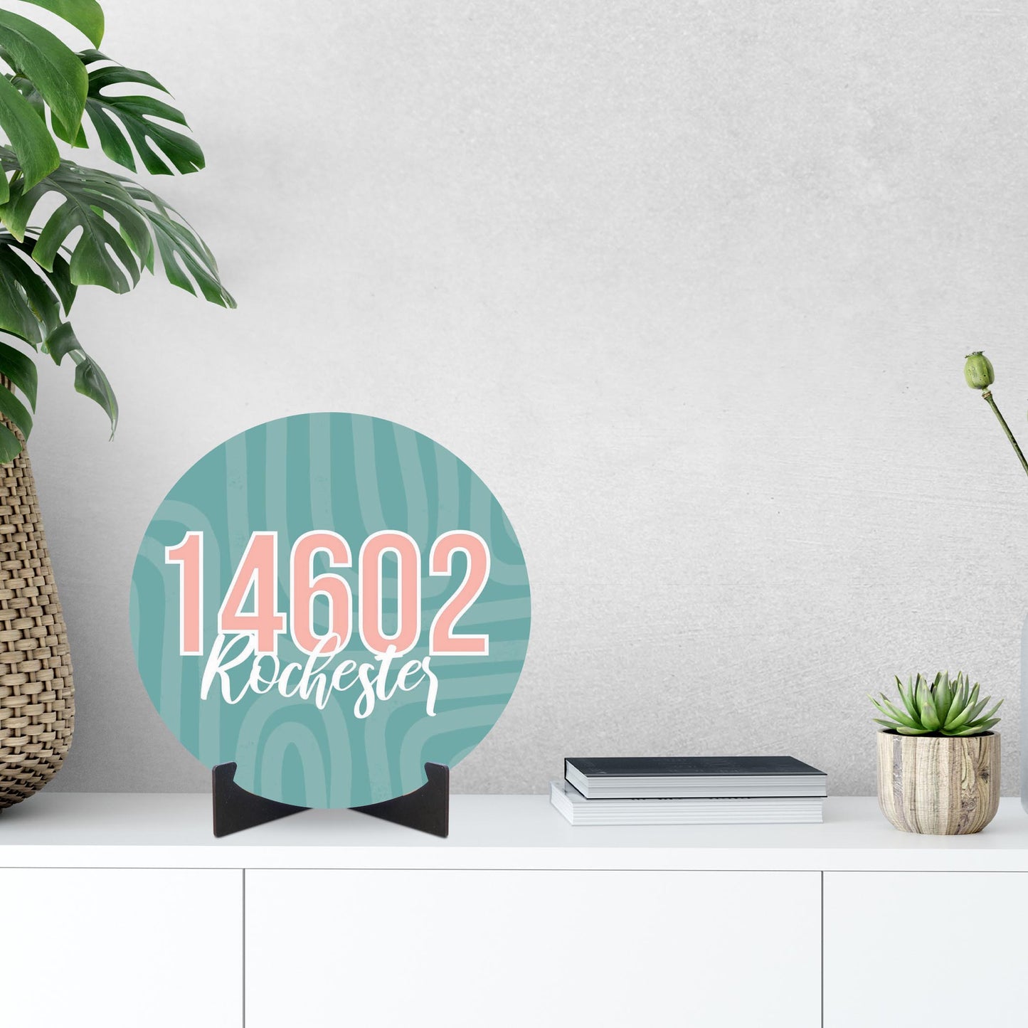 Boho Color City Zip On Blue New York Rochester | Wood Sign | Eaches | Min 1