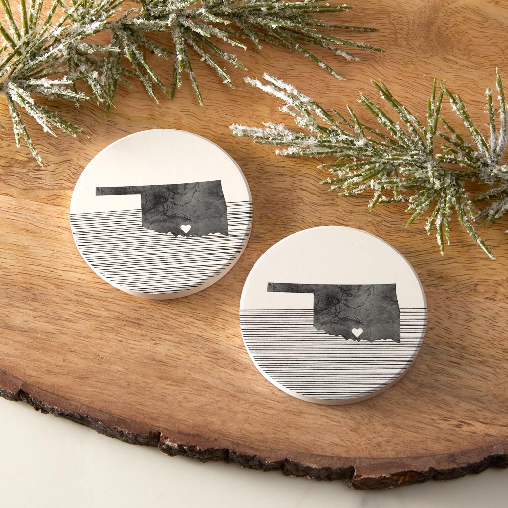 Minimalistic B&W Ardmore Ok Heart Straight State| Absorbent Car Coasters | Set of 2 | Min 4