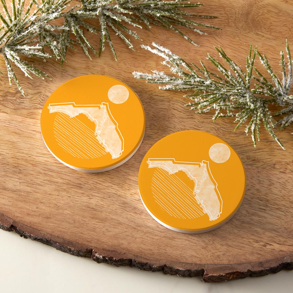 Bright Modern Geometric On Orange Florida | Absorbent Car Coasters | Set of 2 | Min 4