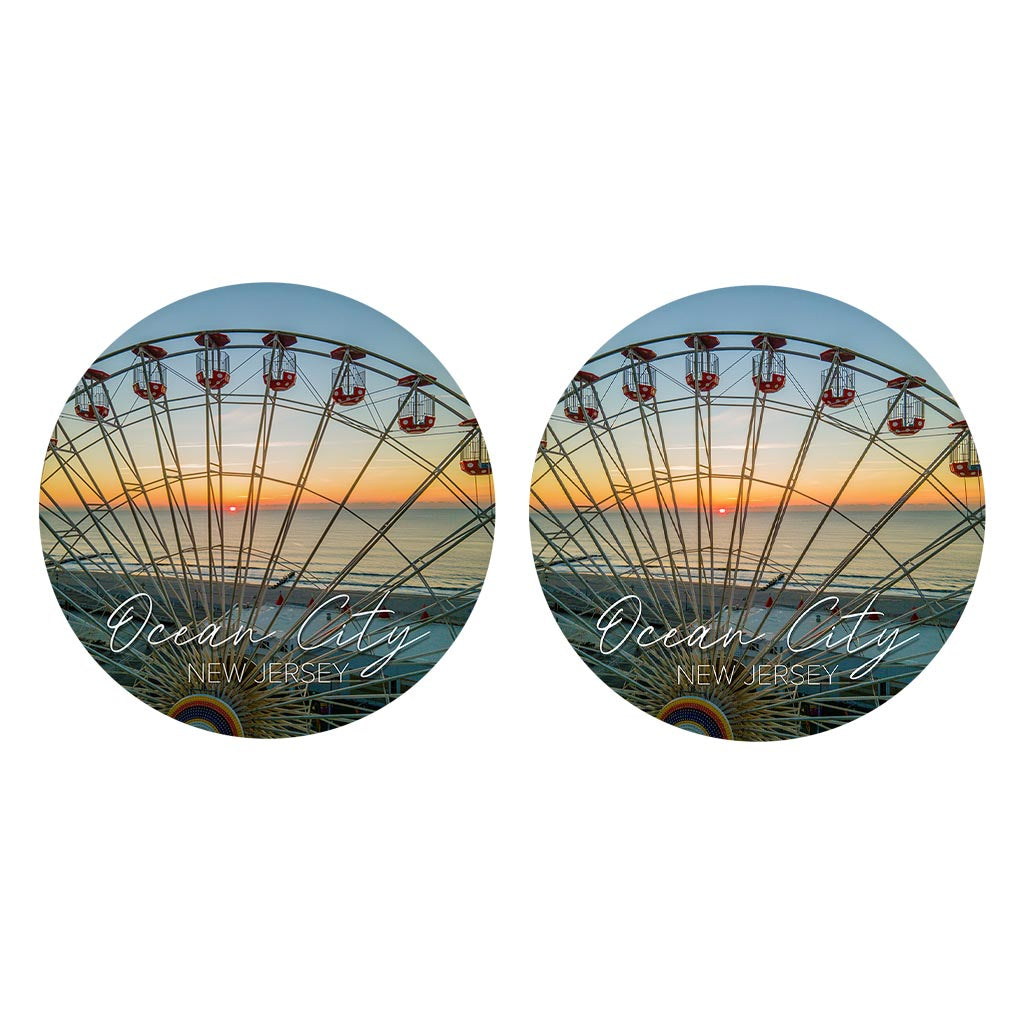 Ferris Wheel Sunrise Car Coaster | Absorbent Car Coasters | Set of 2 | Min 4
