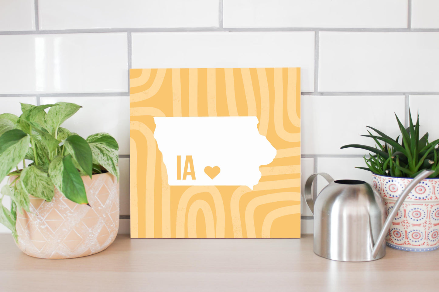 Boho Color Heart State On Yellow Iowa | Wood Sign | Eaches | Min 2