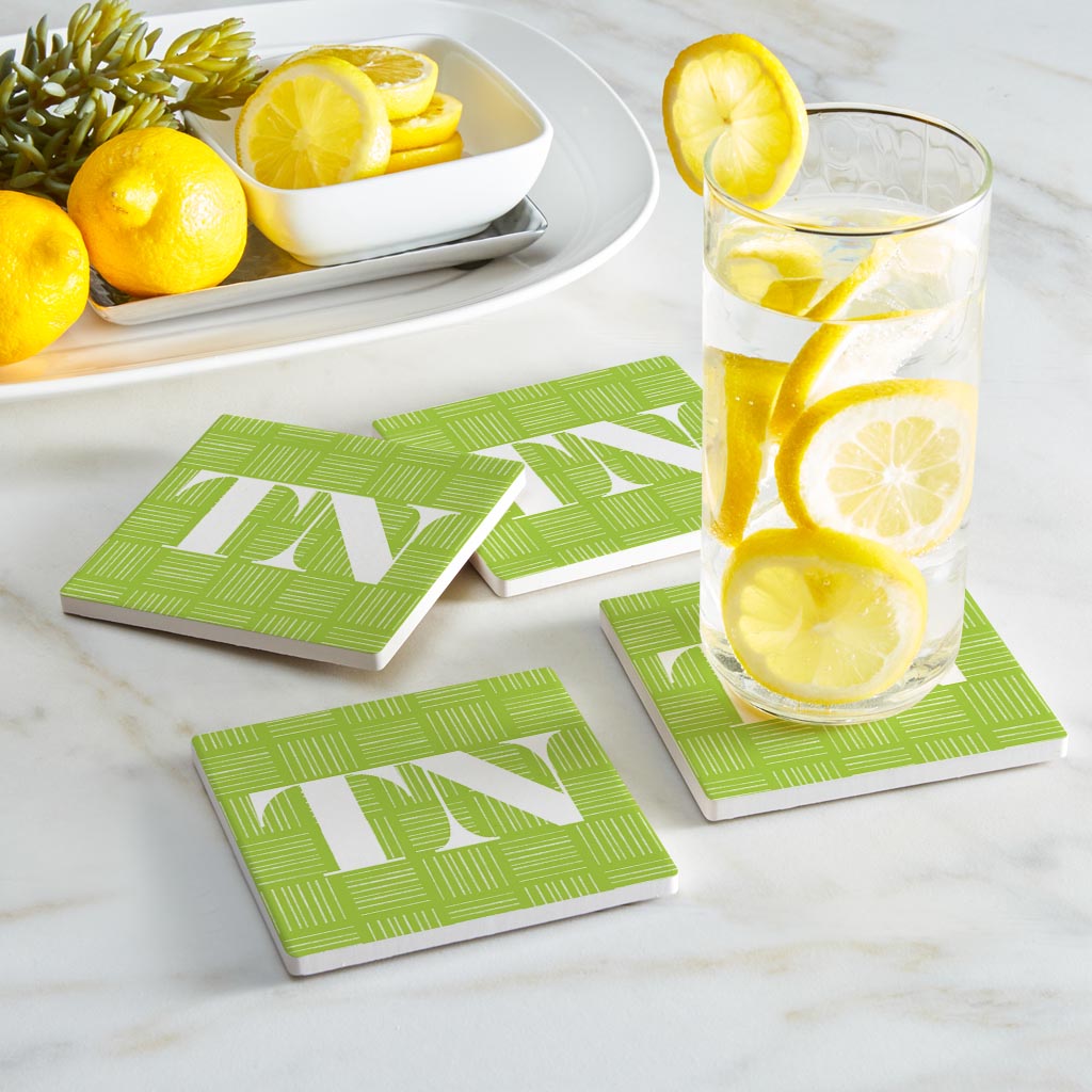 Bright Modern Abbreviated On Green Tennessee | Absorbent Coasters | Set of 4 | Min 2
