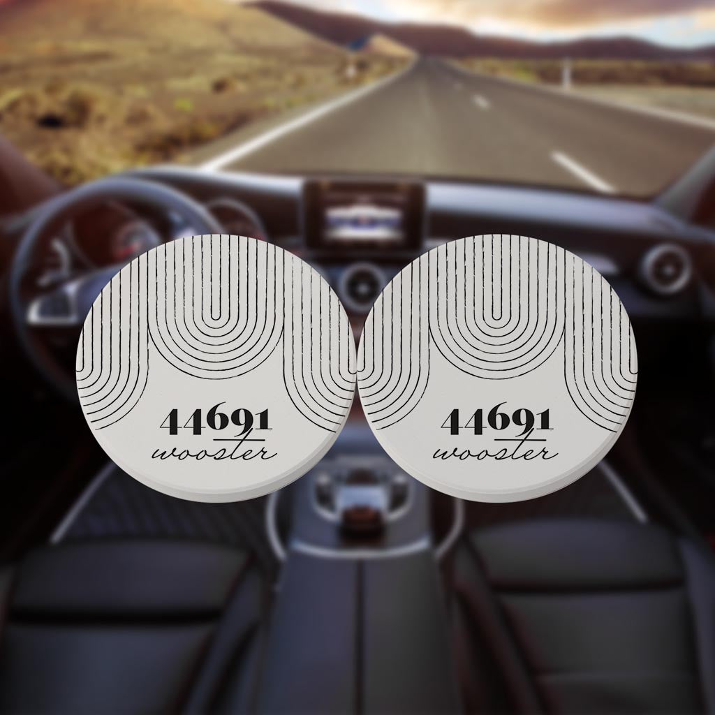Black And White City Zip On White Ohio Wooster | Absorbent Car Coasters | Set of 2 | Min 4