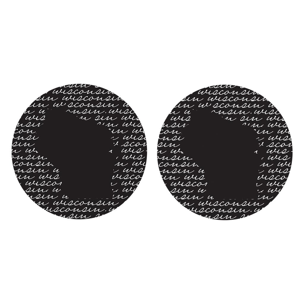 Black And White State Script Wisconsin | Absorbent Car Coasters | Set of 2 | Min 4
