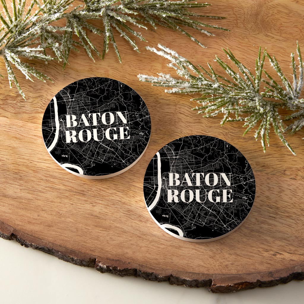 Minimalistic Baton Rouge Black Map | Absorbent Car Coasters | Set of 2 | Min 4