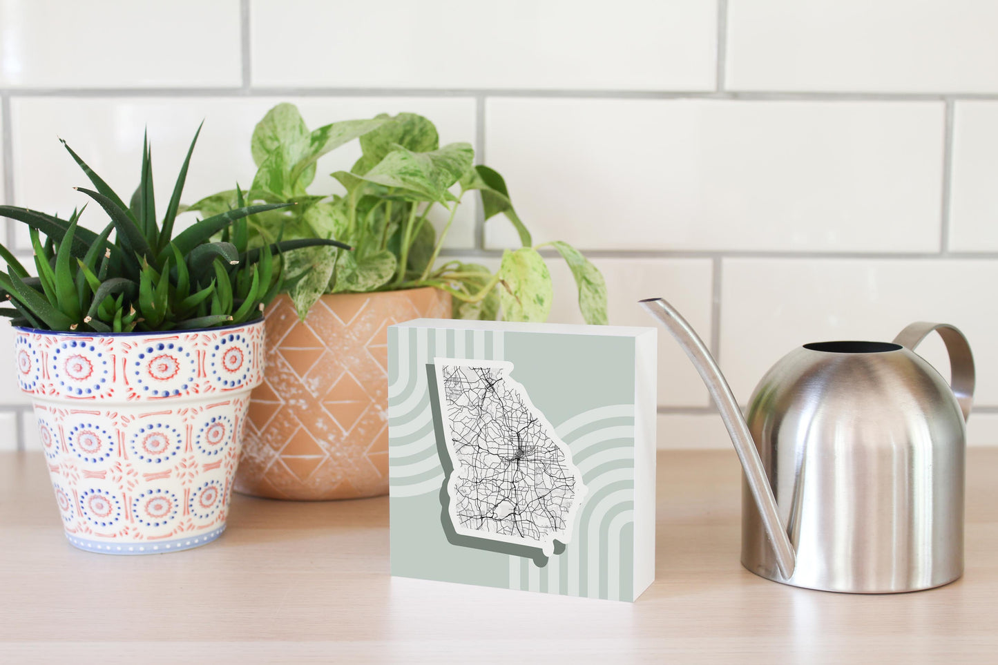 Vintage Groove Light Green Lines Map Georgia Atlanta | Wood Block | Eaches | Min 4