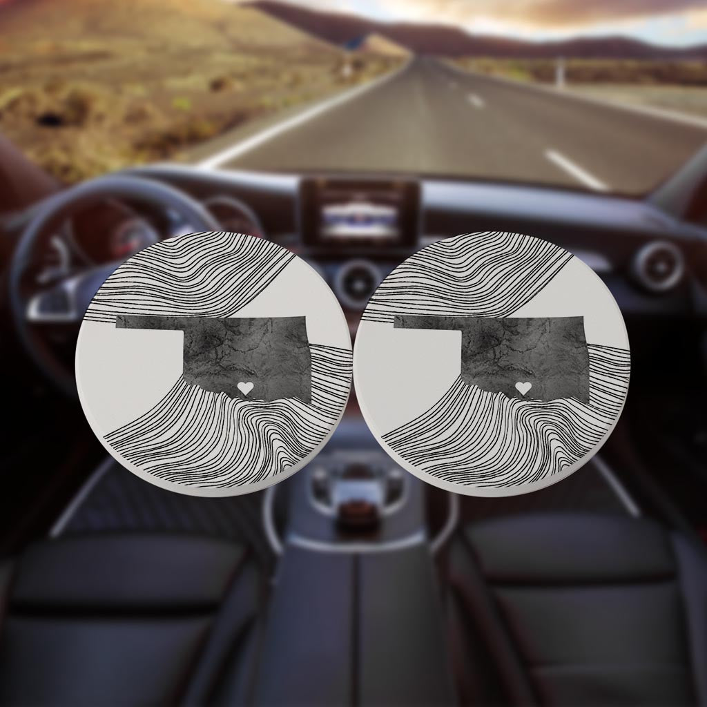 Minimalistic B&W Ardmore Ok Heart Fluid State | Absorbent Car Coasters | Set of 2 | Min 4