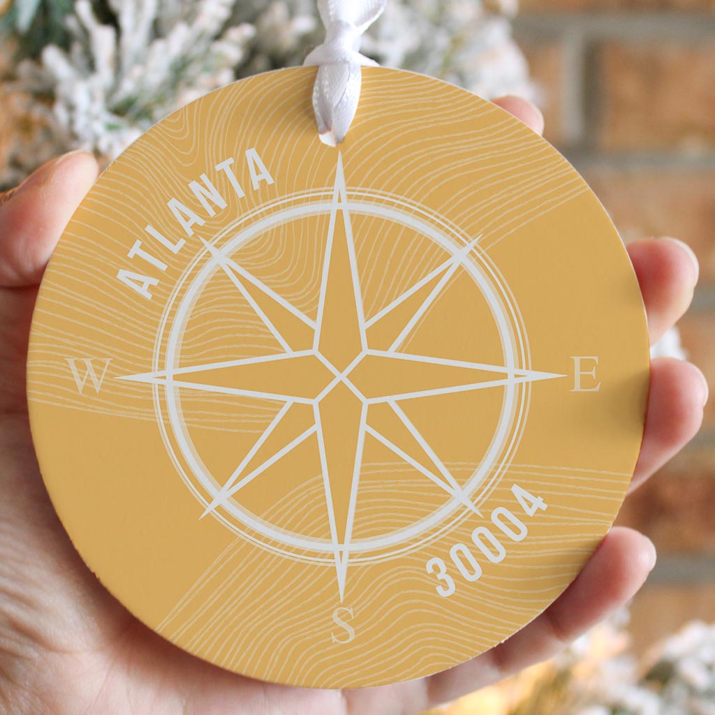 Boho Color Compass Zip On Yellow Georgia Atlanta | Wood Ornament | Eaches | Min 6