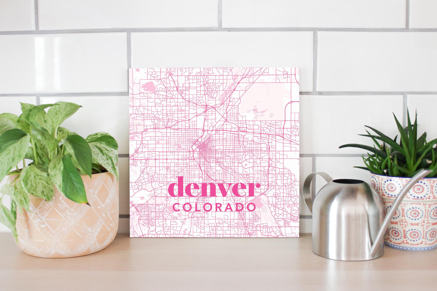 Bright Modern Pink Map Colorado Denver | Wood Sign | Eaches | Min 2