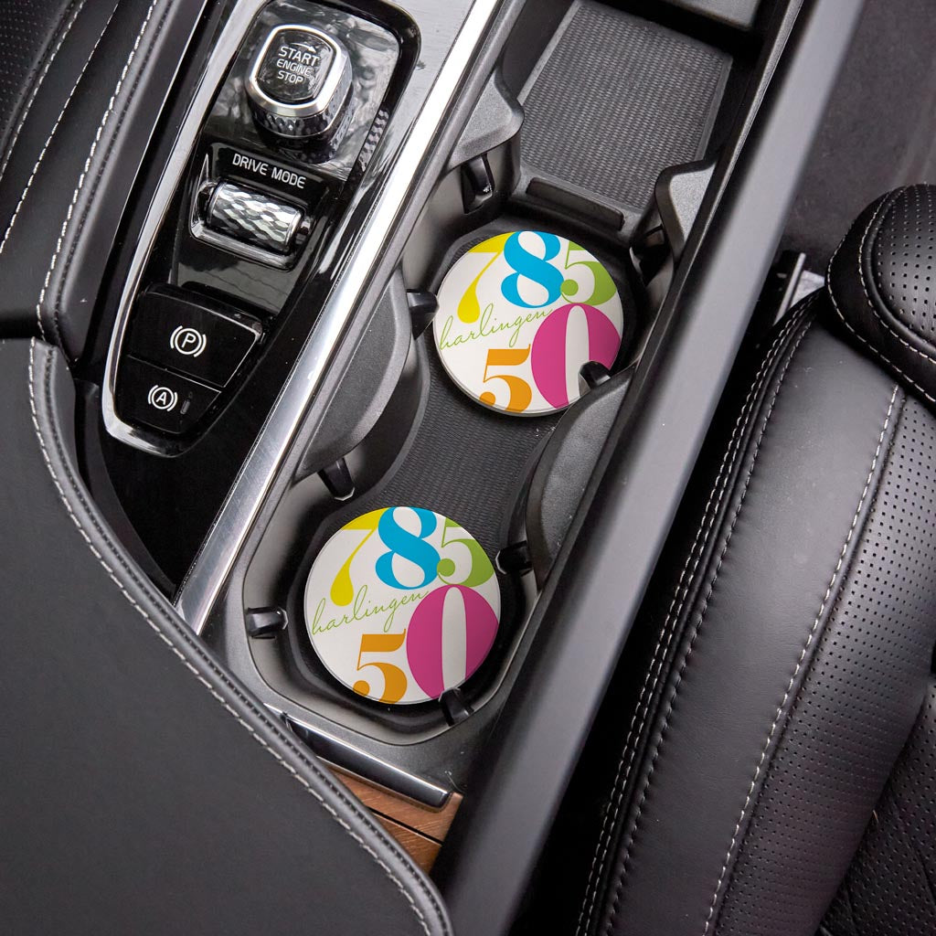 Bright Modern Color Block City Zip Texas Harlingen | Absorbent Car Coasters | Set of 2 | Min 4