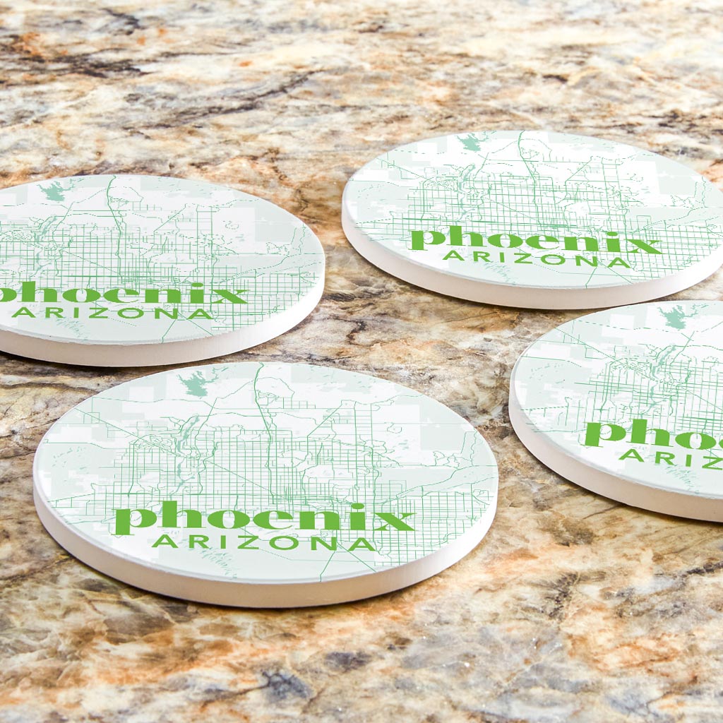 Bright Modern Green Map Arizona Phoenix| Absorbent Coasters | Set of 4 | Min 2