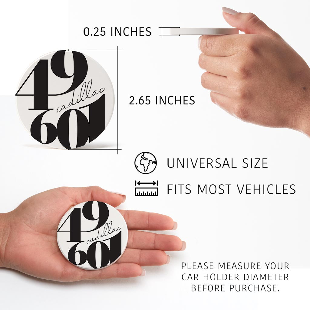 Black And White Zip Block Michigan Cadillac | Absorbent Car Coasters | Set of 2 | Min 4