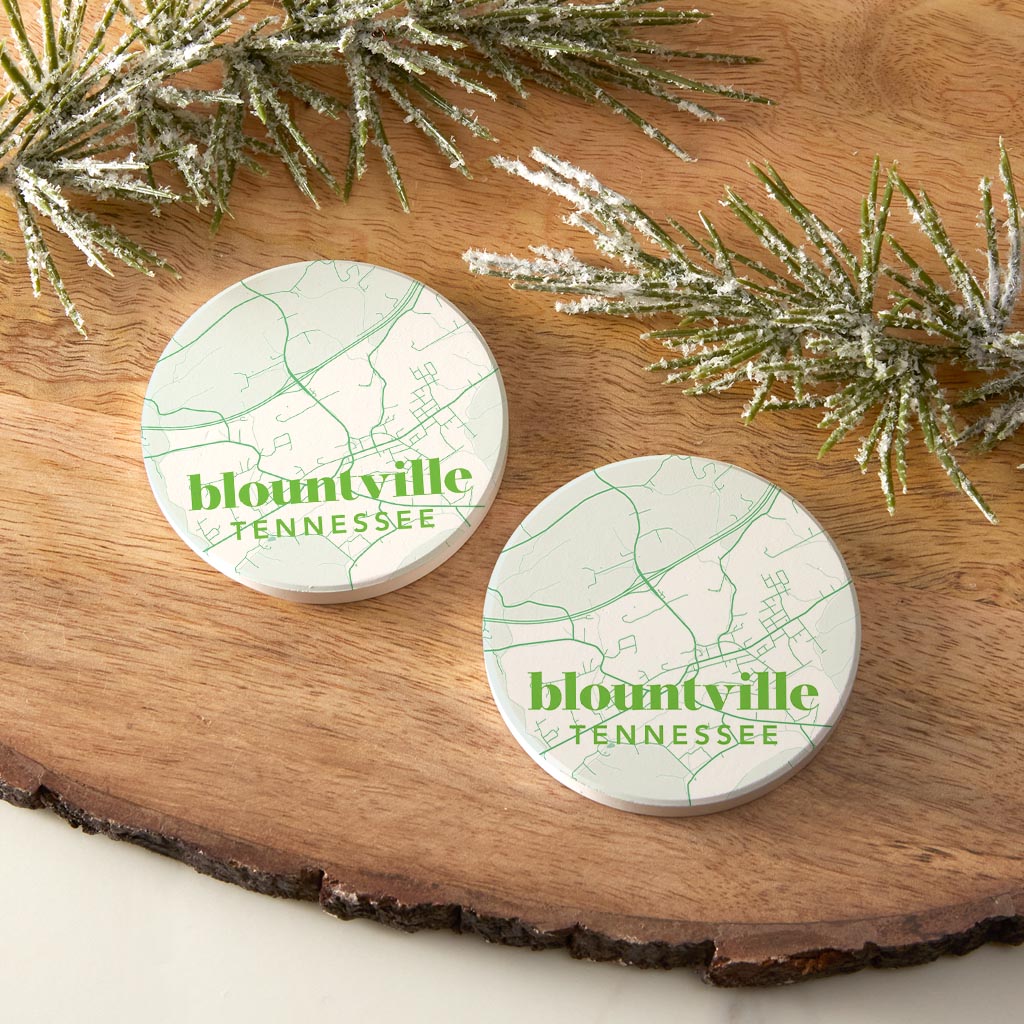 Bright Modern Green Map Tennessee Blountville | Absorbent Car Coasters | Set of 2 | Min 4