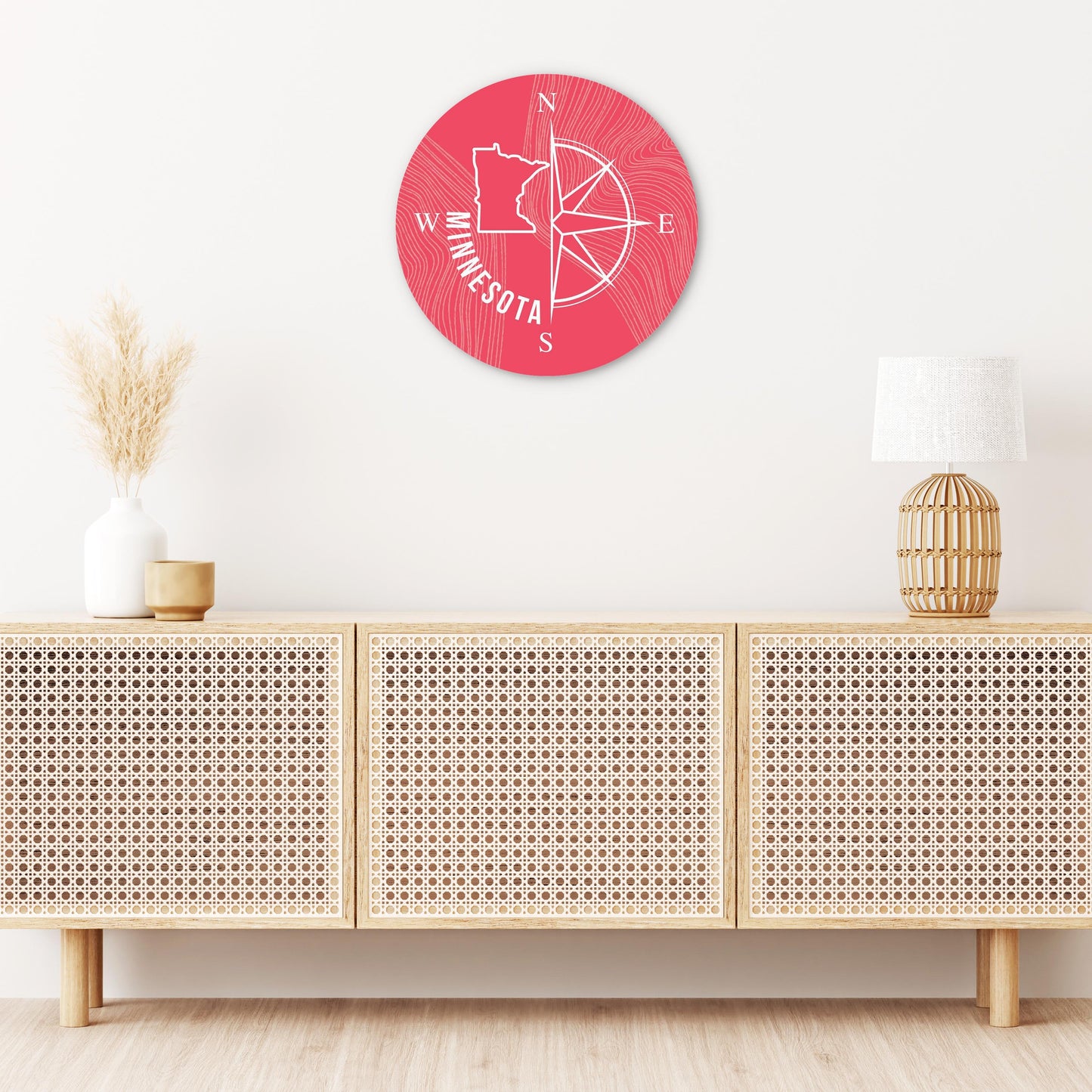 Boho Color Compass State On Pink Minnesota | Wood Sign | Eaches | Min 1
