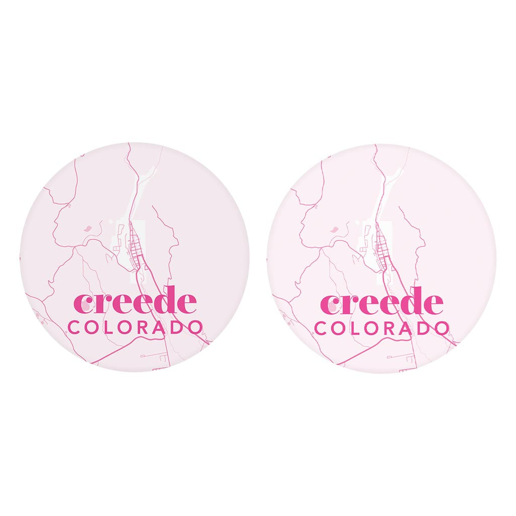 Bright Modern Pink Map Colorado Creede| Absorbent Car Coasters | Set of 2 | Min 4