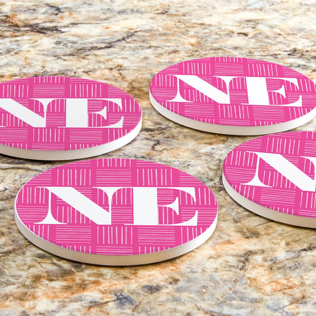 Bright Modern Abbreviated On Pink Nebraska | Absorbent Coasters | Set of 4 | Min 2