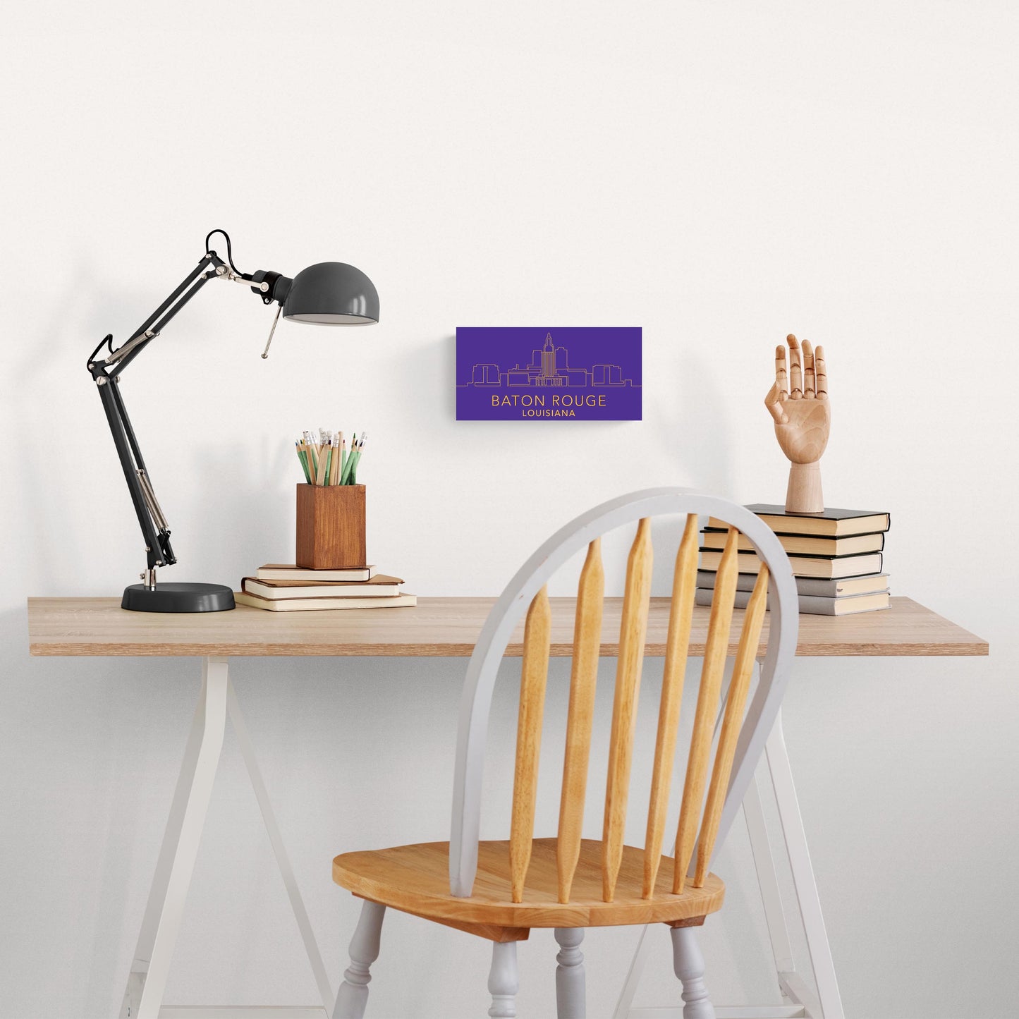 Minimalistic Purple And Gold Baton Rouge Skyline| Wood Sign | Eaches | Min 4