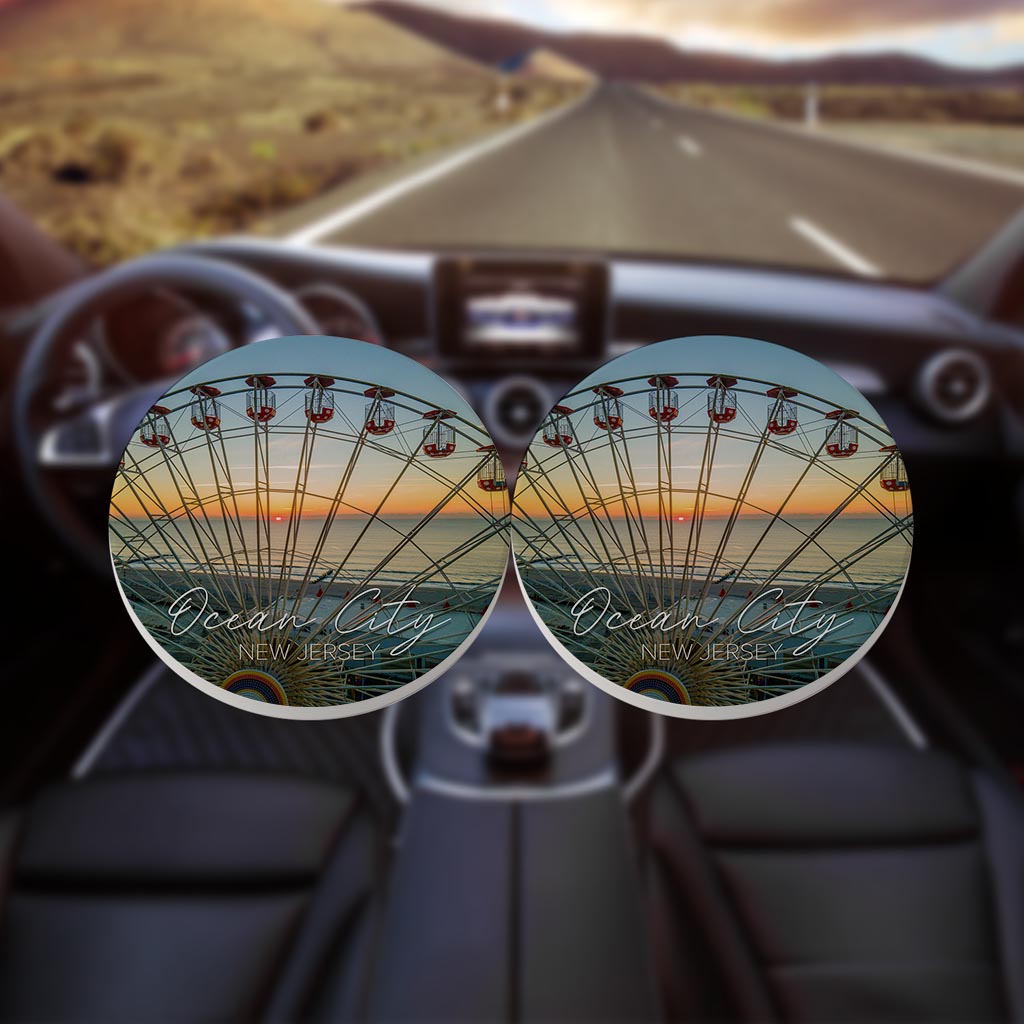 Ferris Wheel Sunrise Car Coaster | Absorbent Car Coasters | Set of 2 | Min 4