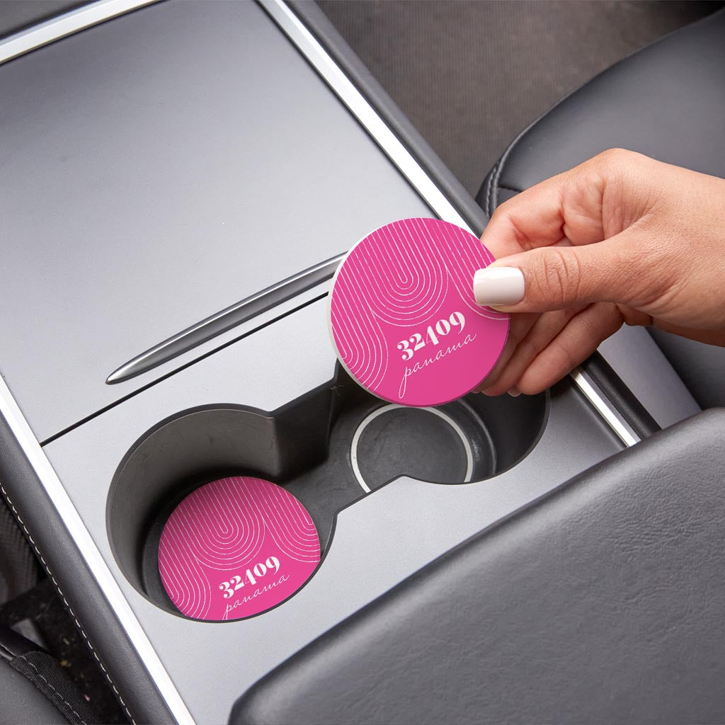 Bright Modern City Zip On Pink Florida Panama | Absorbent Car Coasters | Set of 2 | Min 4