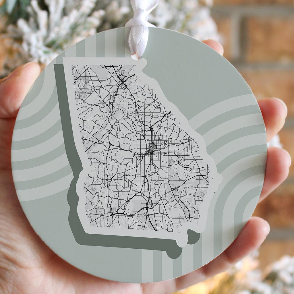 Vintage Groove Light Green Lines Map Georgia Atlanta | Wood Ornament | Eaches | Min 6