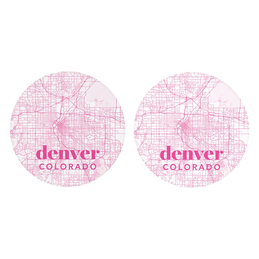 Bright Modern Pink Map Colorado Denver| Absorbent Car Coasters | Set of 2 | Min 4