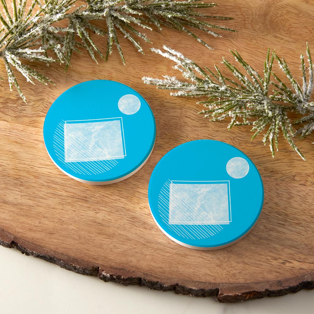 Bright Modern Geometric On Blue Colorado| Absorbent Car Coasters | Set of 2 | Min 4