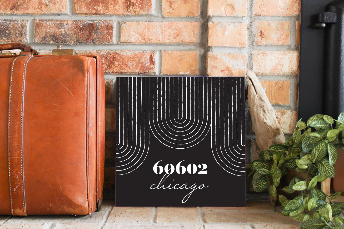 Black And White City Zip On Black Illinois Chicago | Wood Sign | Eaches | Min 2