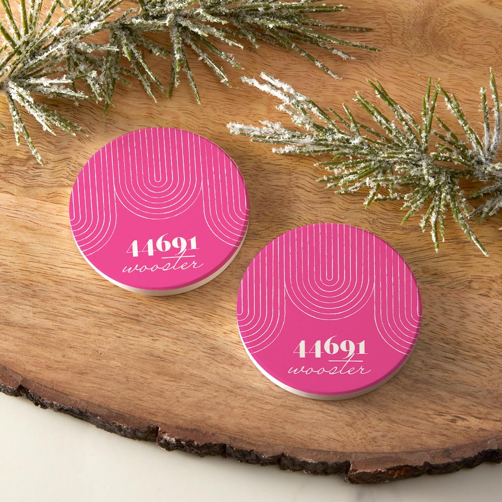 Bright Modern City Zip On Pink Ohio Wooster | Absorbent Car Coasters | Set of 2 | Min 4