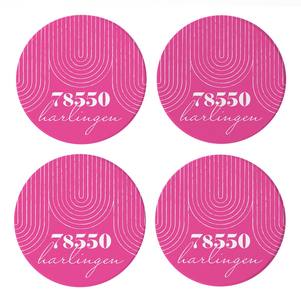 Bright Modern City Zip On Pink Texas Harlingen | Absorbent Coasters | Set of 4 | Min 2