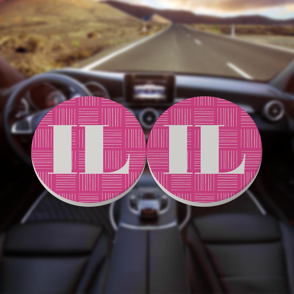 Bright Modern Abbreviated On Pink Illinois| Absorbent Car Coasters | Set of 2 | Min 4