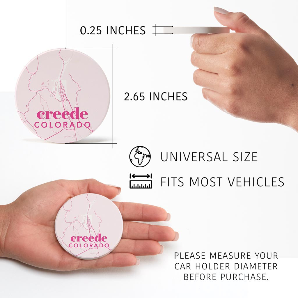 Bright Modern Pink Map Colorado Creede| Absorbent Car Coasters | Set of 2 | Min 4
