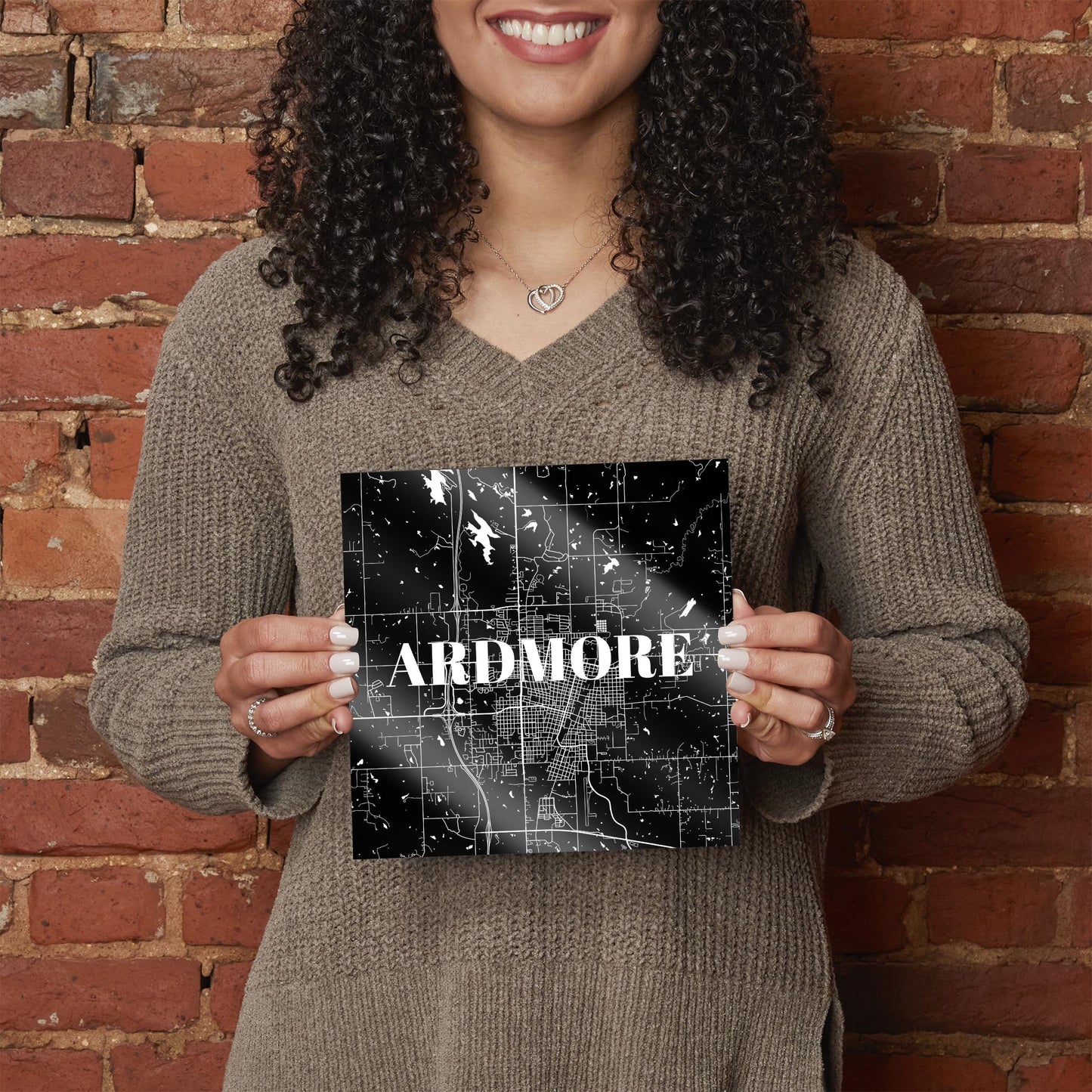 Minimalistic B&W Ardmore Ok Map | Hi-Def Glass Art | Eaches | Min 2