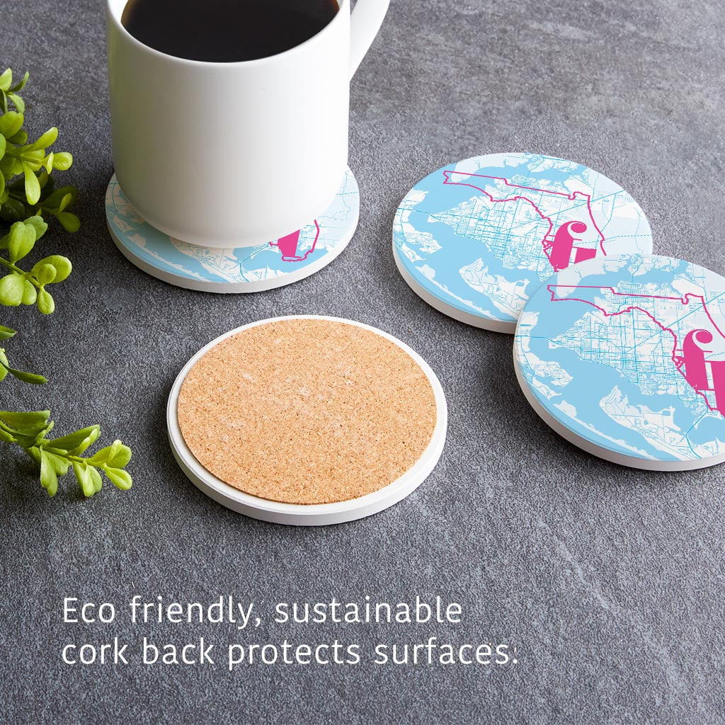 Bright Modern Abbreviated State Map Blue Florida Panama | Absorbent Coasters | Set of 4 | Min 2
