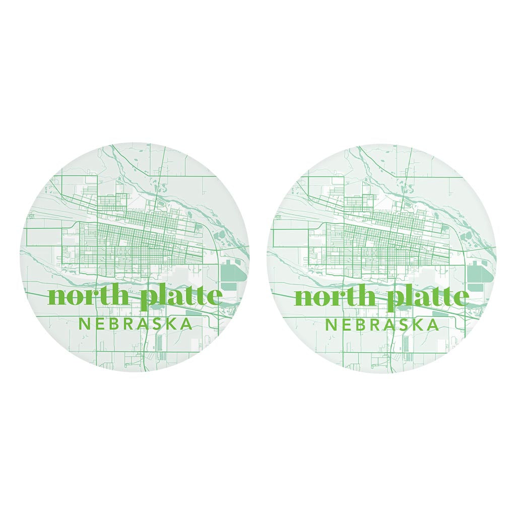 Bright Modern Green Map Nebraska North Platte| Absorbent Car Coasters | Set of 2 | Min 4