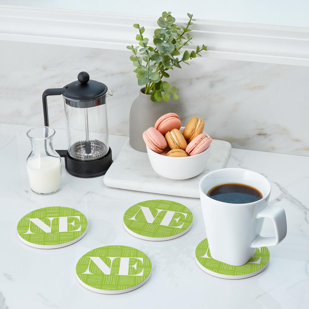 Bright Modern Abbreviated On Green Nebraska | Absorbent Coasters | Set of 4 | Min 2