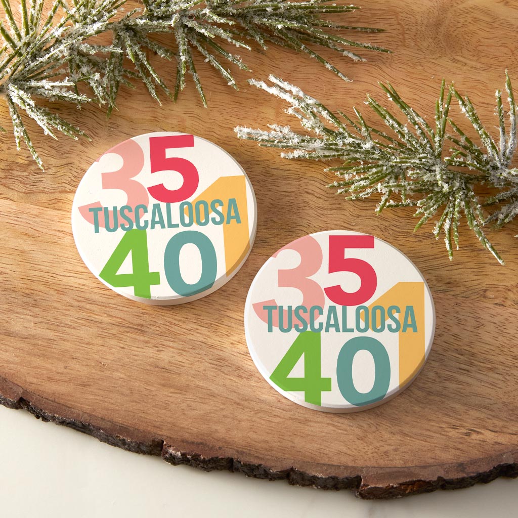 Boho Color Color Block City Zip Alabama Tuscaloosa | Absorbent Car Coasters | Set of 2 | Min 4