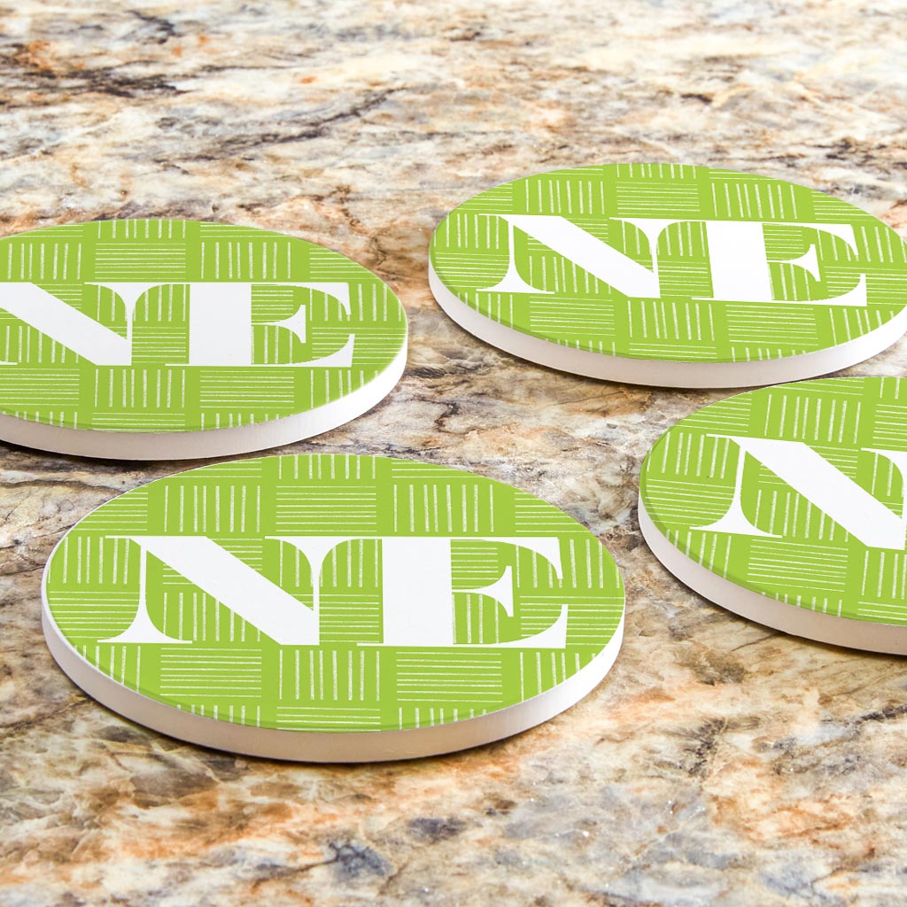 Bright Modern Abbreviated On Green Nebraska | Absorbent Coasters | Set of 4 | Min 2