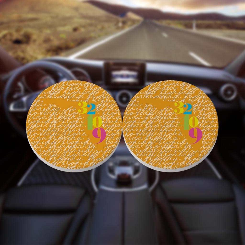 Bright Modern State Script Orange Florida Panama | Absorbent Car Coasters | Set of 2 | Min 4