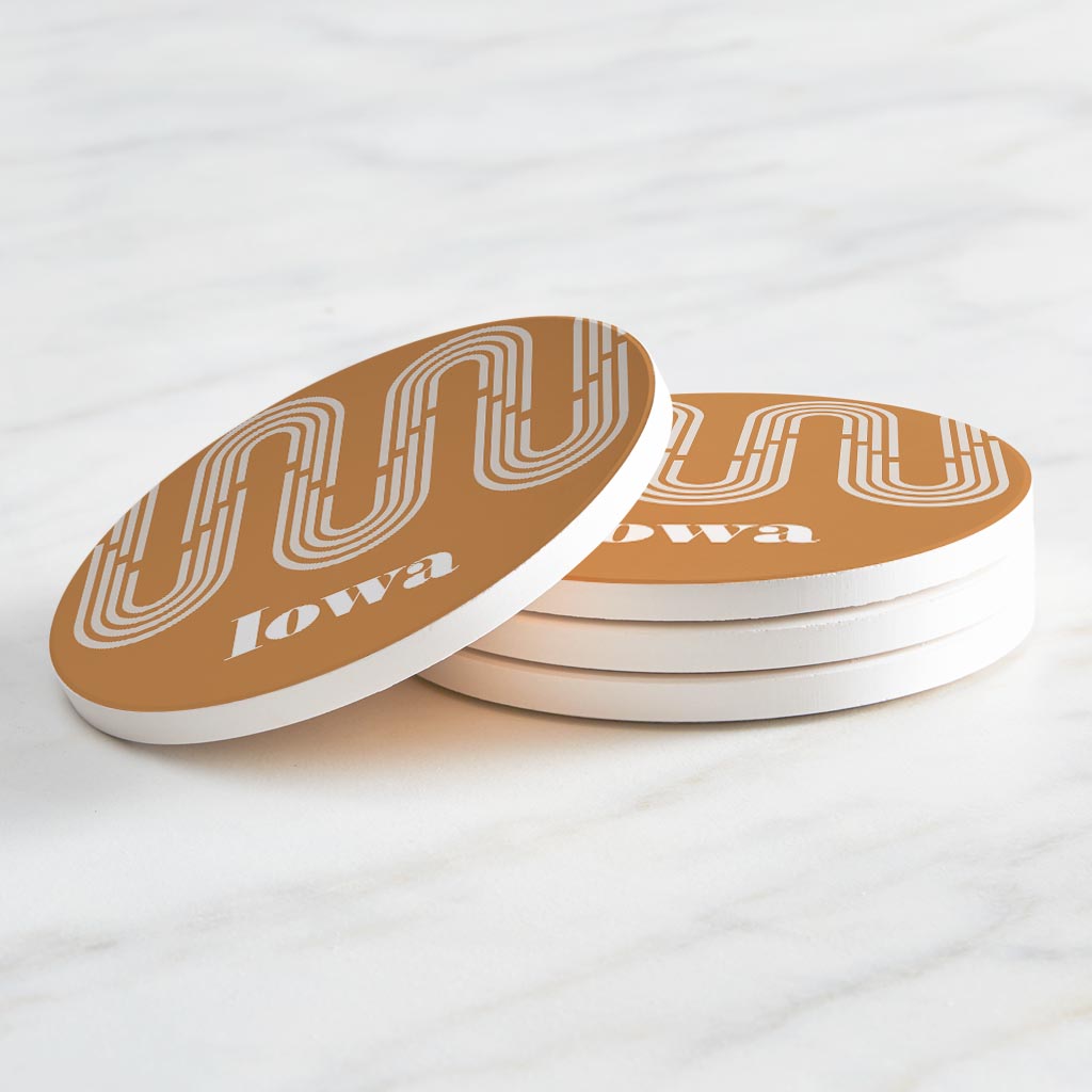Vintage Groove Yellow Wave Lines Iowa | Absorbent Coasters | Set of 4 | Min 2
