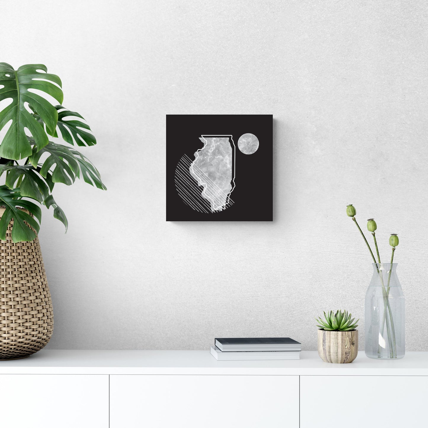 Black And White Geometric On Black Illinois | Wood Sign | Eaches | Min 2