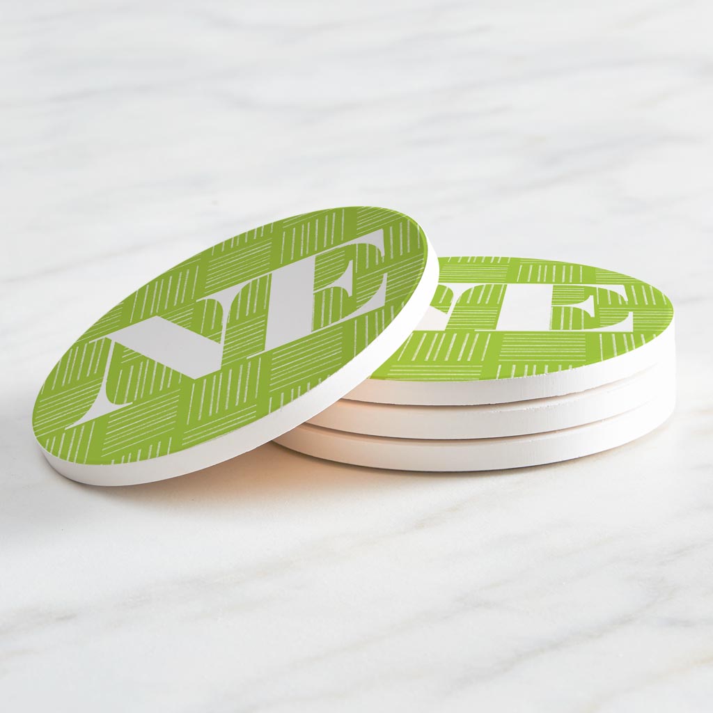 Bright Modern Abbreviated On Green Nebraska | Absorbent Coasters | Set of 4 | Min 2