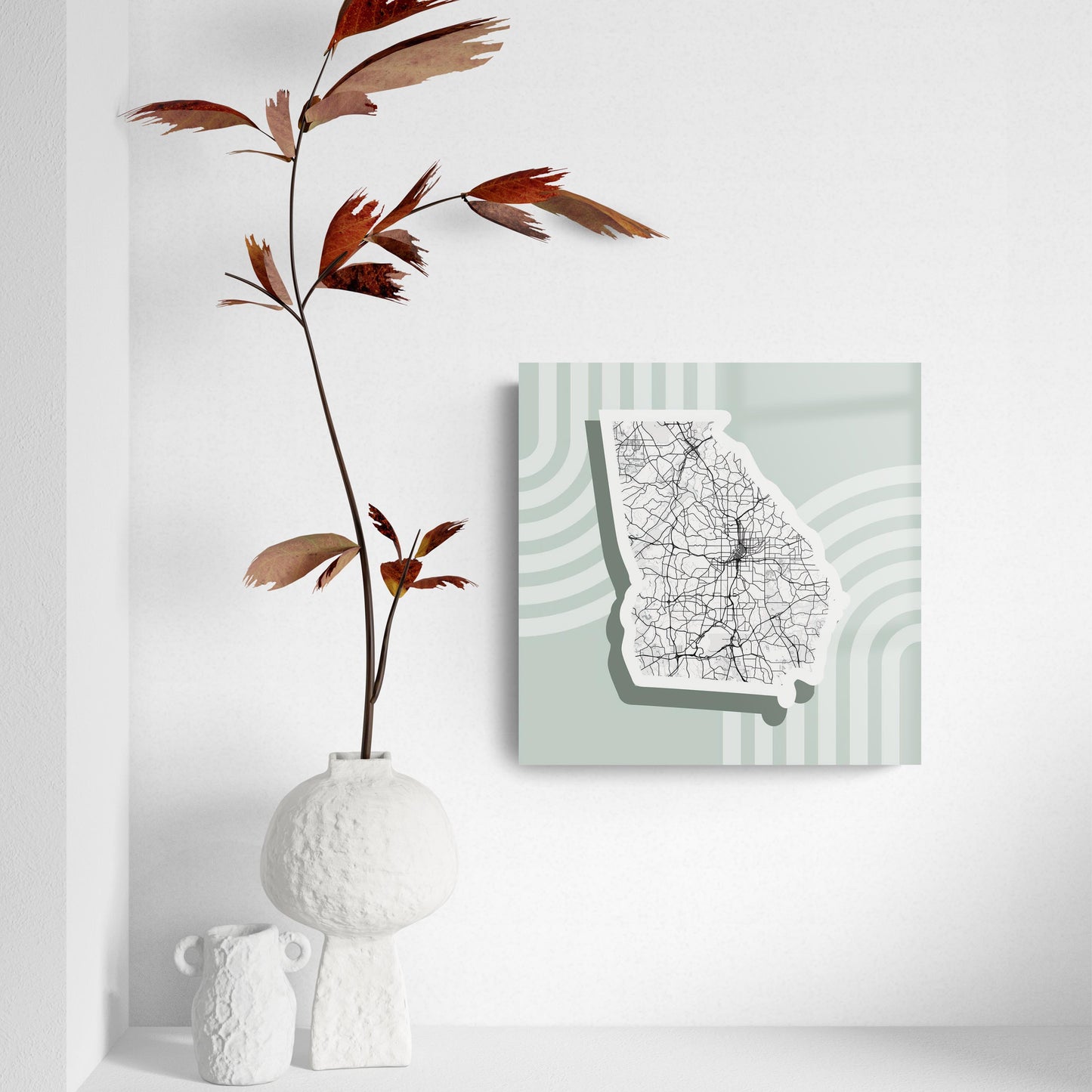 Vintage Groove Light Green Lines Map Georgia Atlanta | Hi-Def Glass Art | Eaches | Min 2