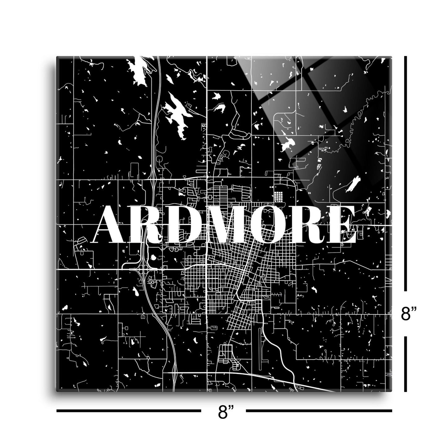 Minimalistic B&W Ardmore Ok Map | Hi-Def Glass Art | Eaches | Min 2