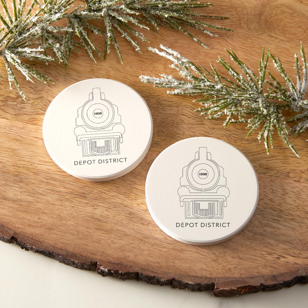 Minimalistic B&W Ardmore Ok Depot District| Absorbent Car Coasters | Set of 2 | Min 4
