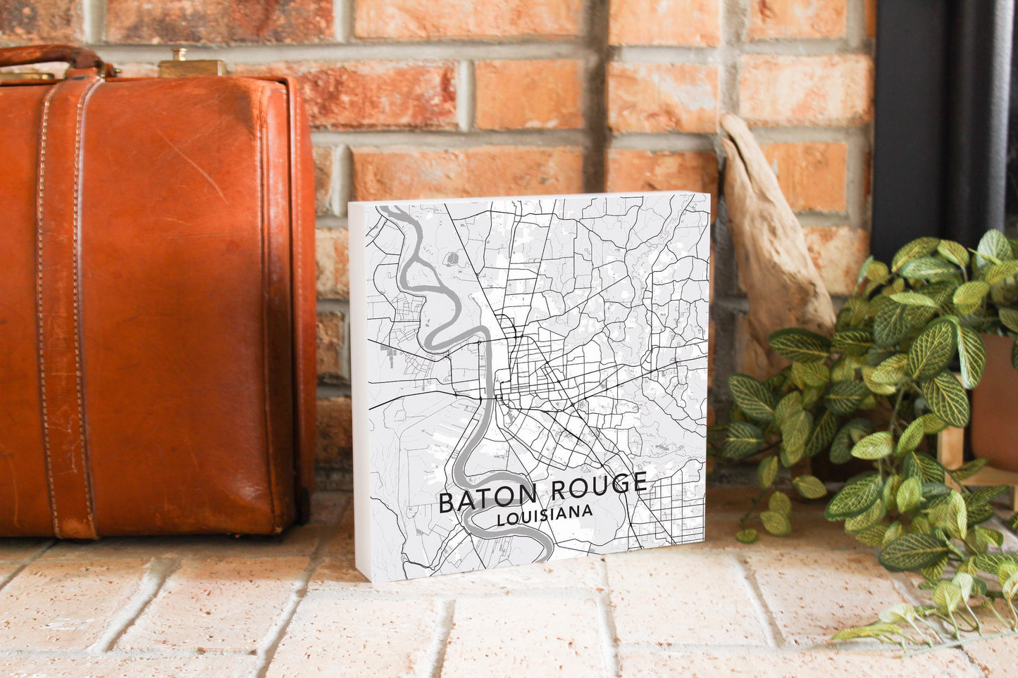 Minimalistic Baton Rouge White Map | Wood Block | Eaches | Min 2