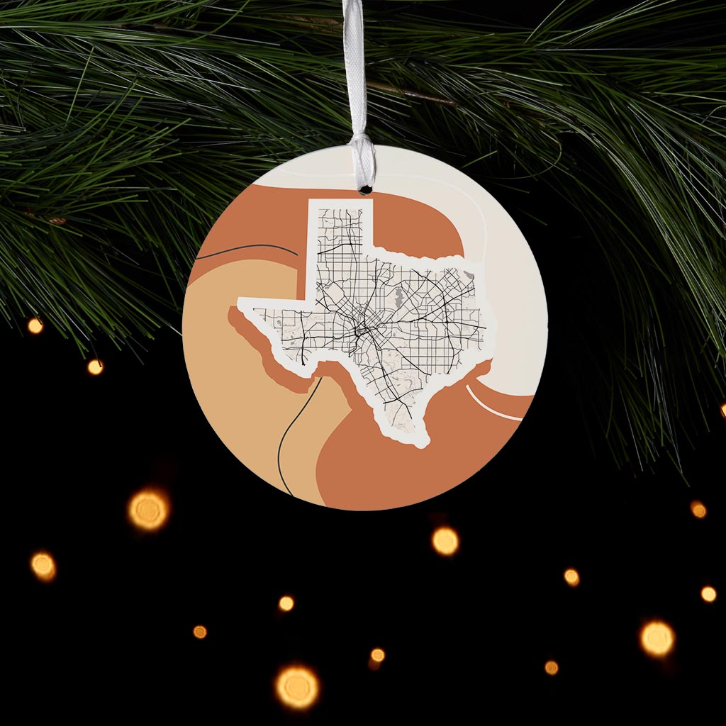 Vintage Groove Fluid Orange Map Texas Dallas | Wood Ornament | Eaches | Min 6