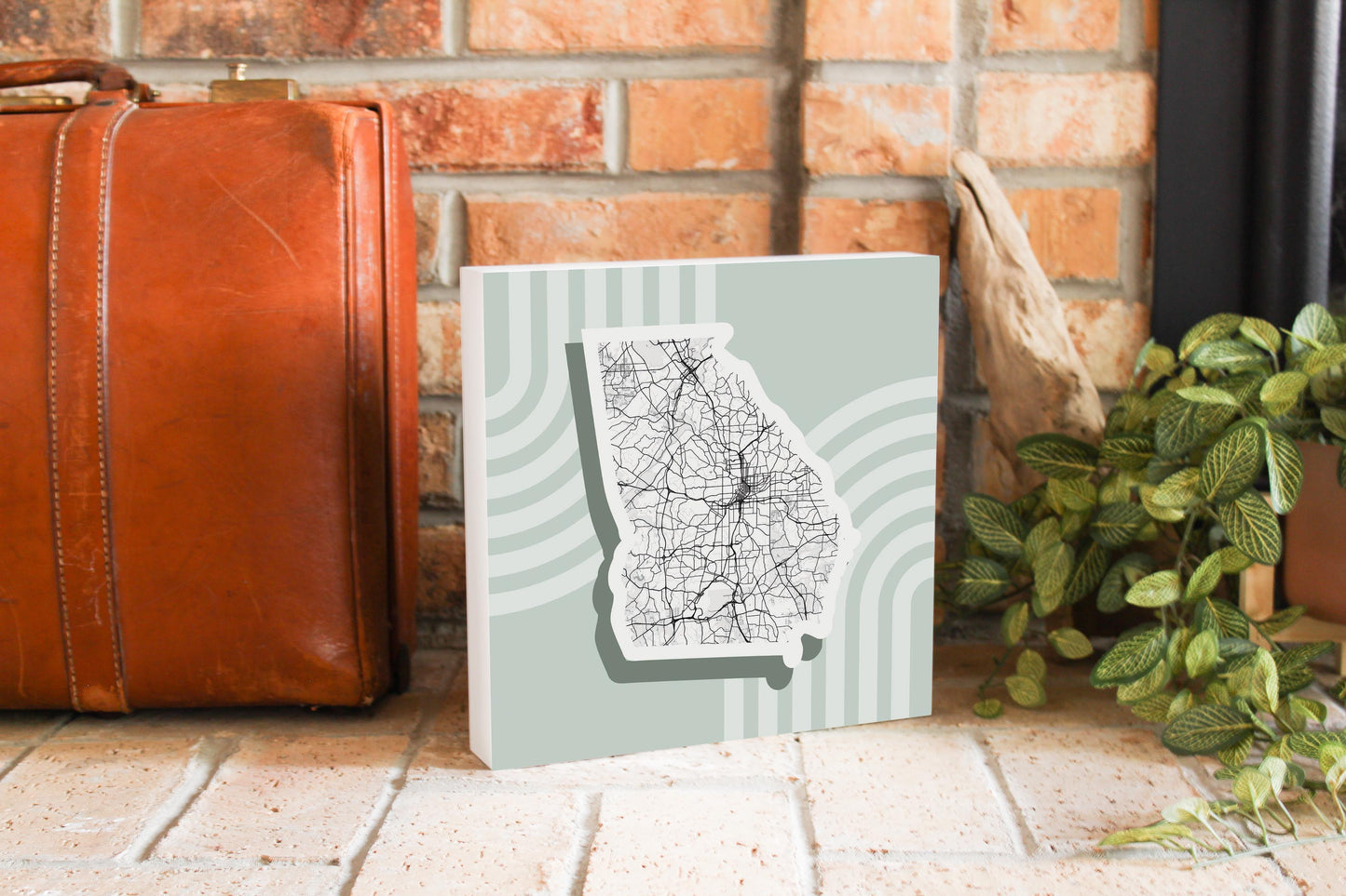 Vintage Groove Light Green Lines Map Georgia Atlanta | Wood Block | Eaches | Min 2