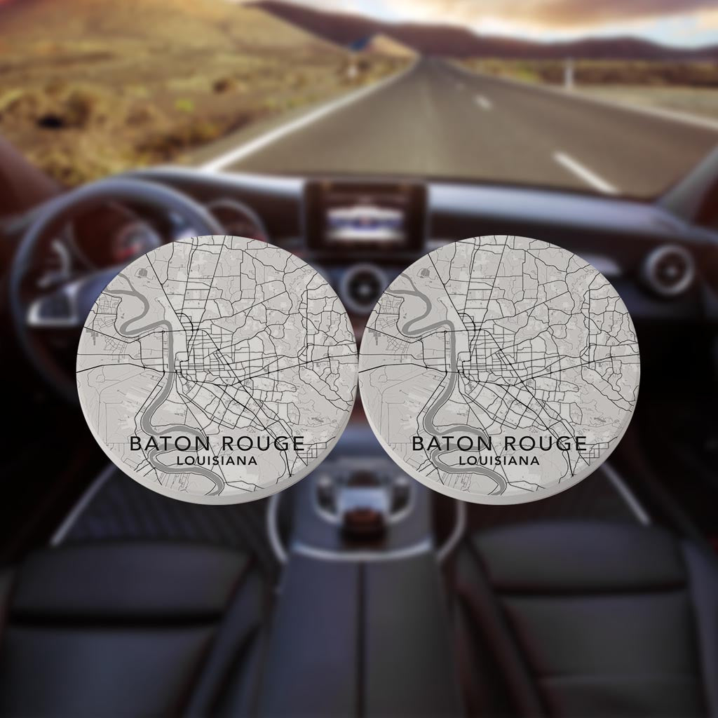 Minimalistic Baton Rouge White Map| Absorbent Car Coasters | Set of 2 | Min 4