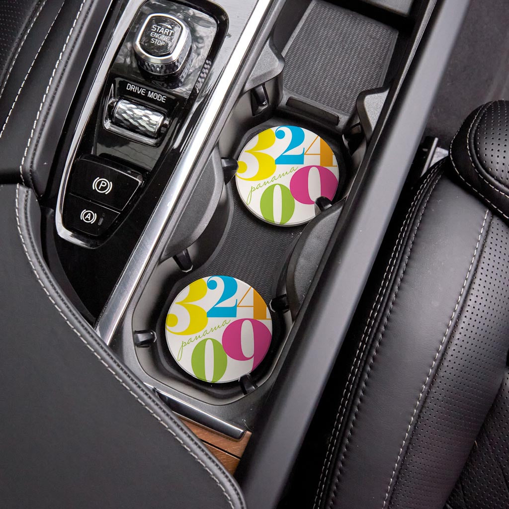 Bright Modern Color Block City Zip Florida Panama | Absorbent Car Coasters | Set of 2 | Min 4